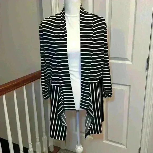 Chico's Size 0 (same as size 4/6) Striped Open Front Poly/Spandex Cardigan - Picture 2 of 12